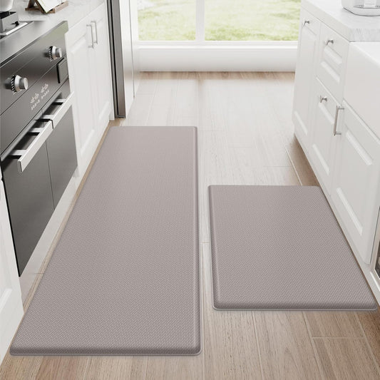 StepRite Kitchen Mats, 2PCS Kitchen Rugs, Cushioned Anti Fatigue Kitchen Mats for Floor, Non-Slip Standing Desk Mat, Waterproof Kitchen Rug Set for Kitchen, 20" x 32"+20" x 48"-0.47 inch Thick, Khaki