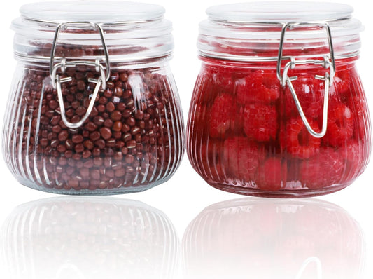 Glass Jars With Airtight Lid 16 Oz-2 Set Thicken Sealed Food Storage Canister With Airtight Lid Leakproof Wide Mouth Kitchen Storage Jar For Coffee Beans Nuts Baking Goods Tea Spice Cereal Fruits