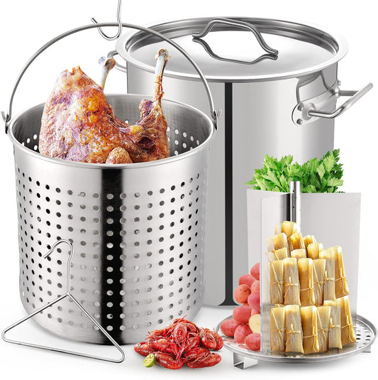ARC 52QT Stainless Steel Stockpot for Crab Seafood Boiler Crawfish Pot with Basket and Steamer Rack, Outdoor Cooking Pot for Lobster Shrimp Boiling, Turkey Fryer and Tamales Steamer, 13 Gal