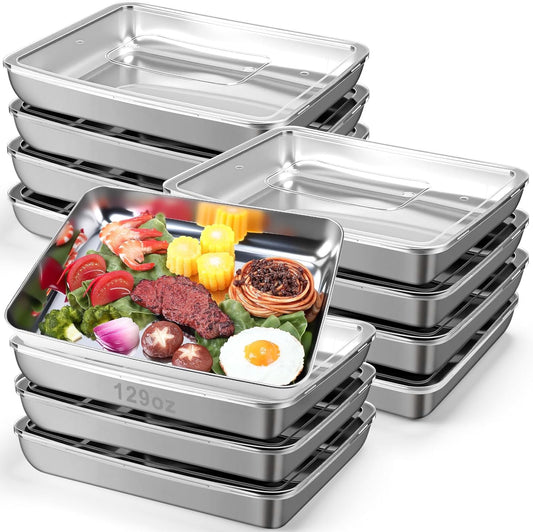 12 Pcs 162oz Stainless Steel Food Storage Containers with Lid Reusable Meal Prep Container Stackable Metal Storage Box Kitchen Tray for Meat Marinating Oven Freezer Leftovers Dishwasher Safe