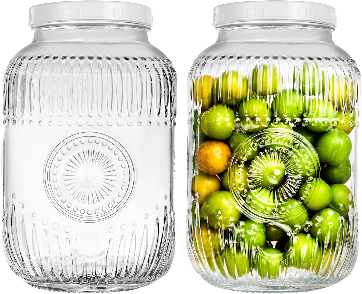 Amzcku 2 Pack 1 Gallon Glass Jar with Lid Wide Mouth, Large Mason Jar with Airtight Screw Lid and Handle, Glass storage containers, Cookie, Candy, Kombucha and fermention