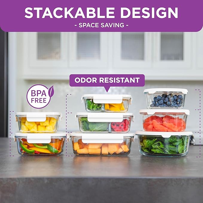 HOLDN’ STORAGE Vacuum Food Storage Containers, Set of 12 Glass Containers with Electronic & Manual Pump - Keep Food Fresh Longer, BPA-Free Glass, Leak-Proof, Ideal for Meal Prep, Marinating