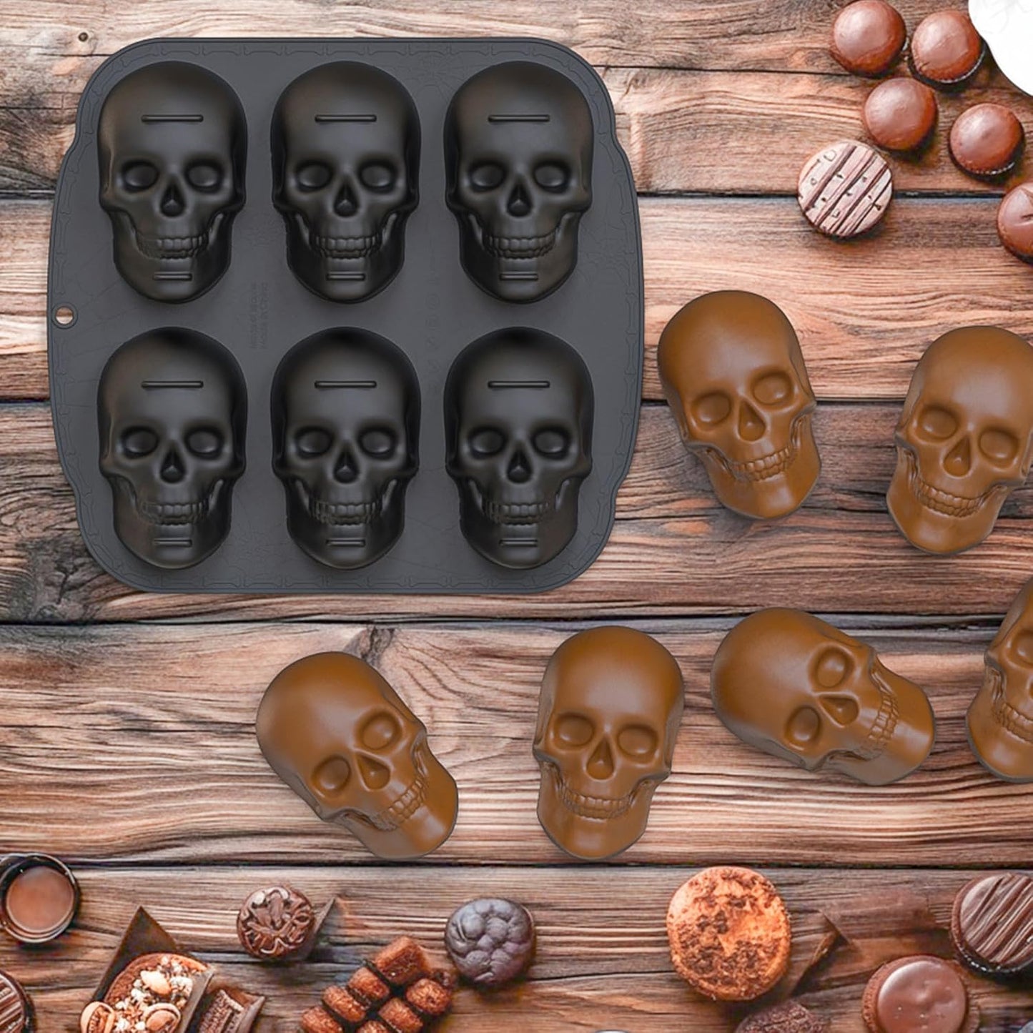 Kundalini Halloween Skull Cake Pan 6 Pirate Skull 3D Silicone Cake Pan Black