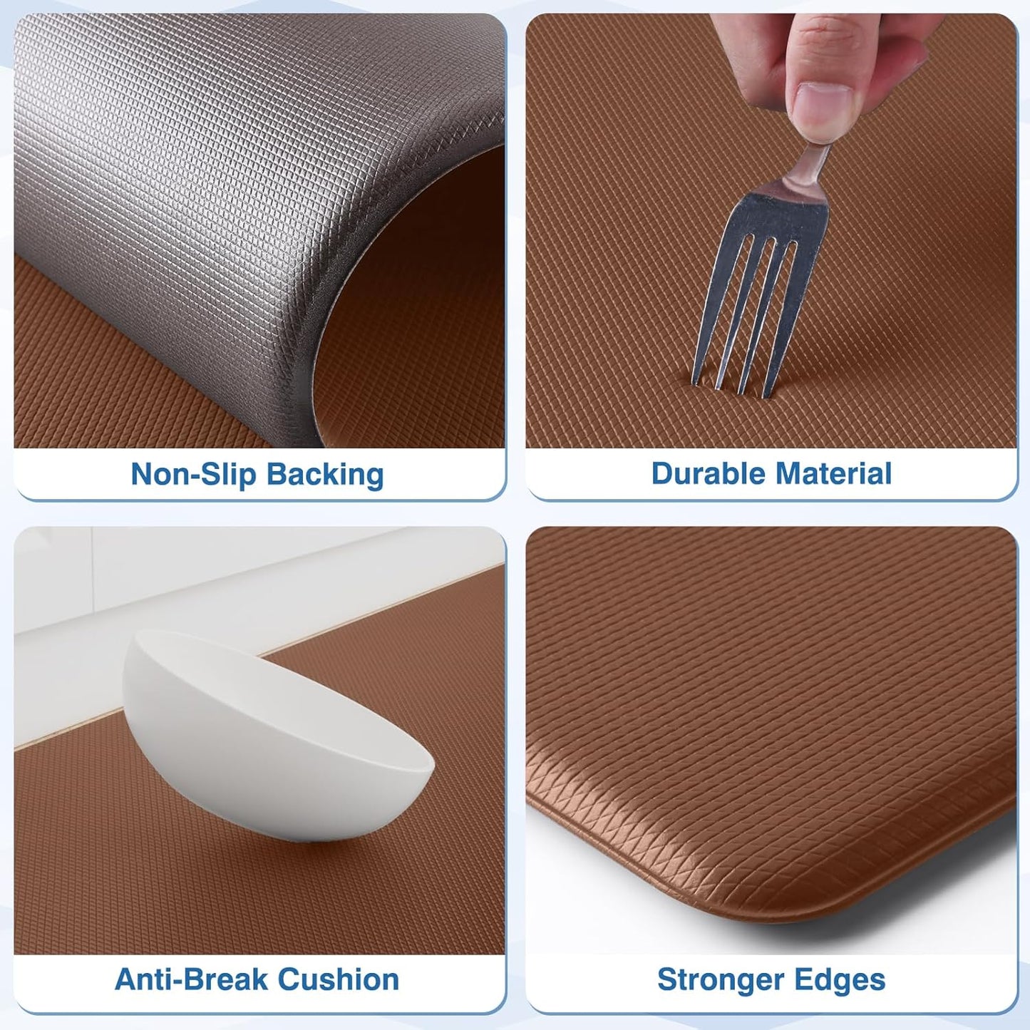 StepRite Kitchen Mats, 2PCS Kitchen Rugs, Cushioned Anti Fatigue Kitchen Mats for Floor, Non-Slip Standing Desk Mat, Waterproof Kitchen Rug Set for Floor, Office, 17.3"x30"+17.3"x47", Terracotta Brown