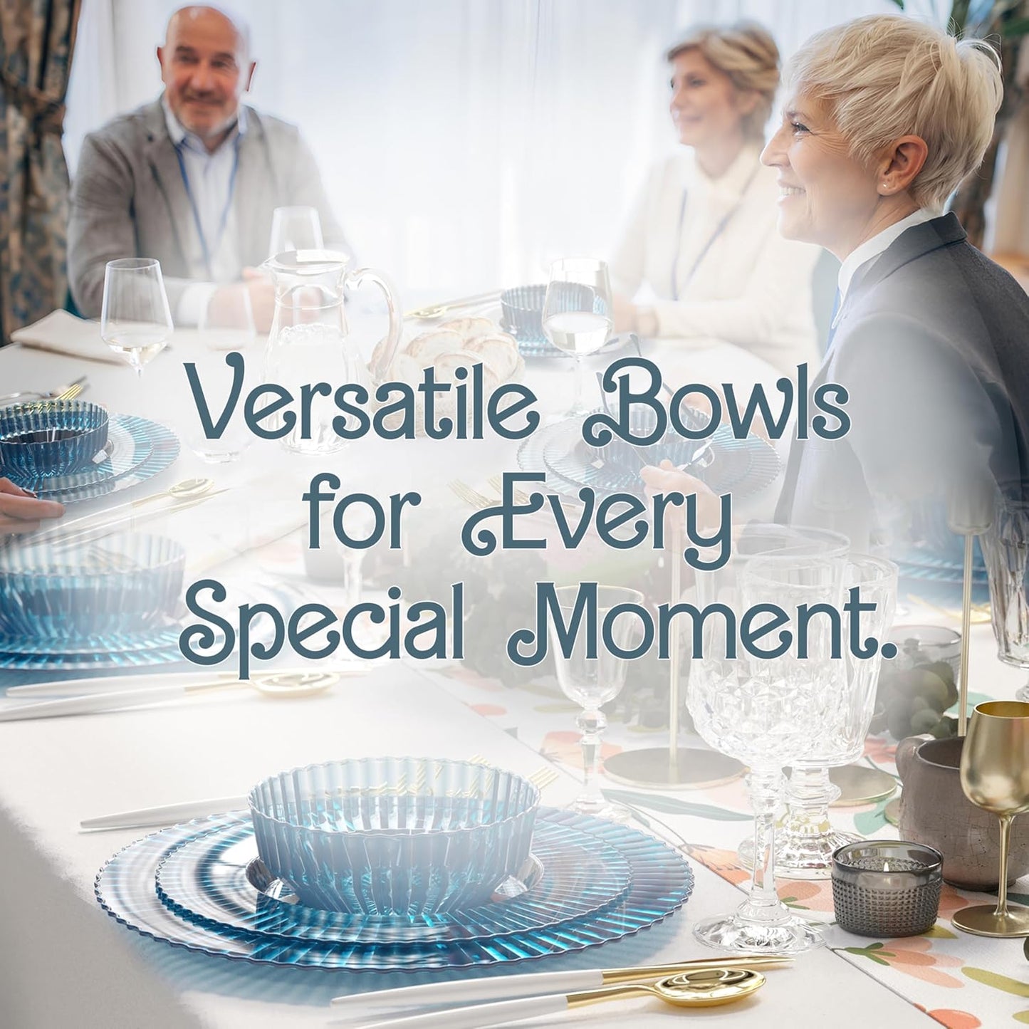 Exquisite Blue Plastic Bowls Disposable - 16 Oz - 20 Count - Disposable Soup Bowls - Great for Weddings Parties And Formal Occasions