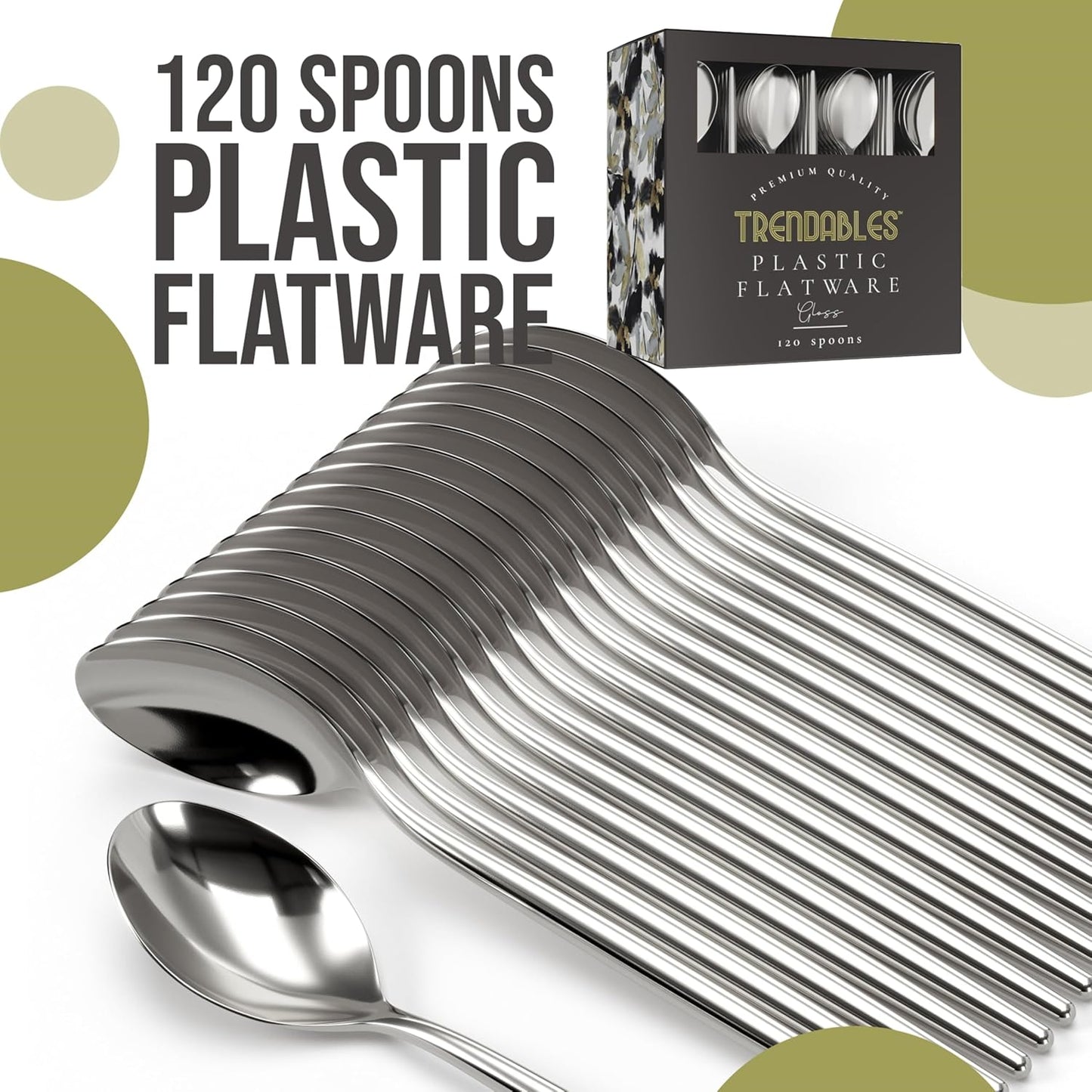 Trendables Disposable Silver Plastic Cutlery - 120 Pack Silverware Set With Spoons and Utensils