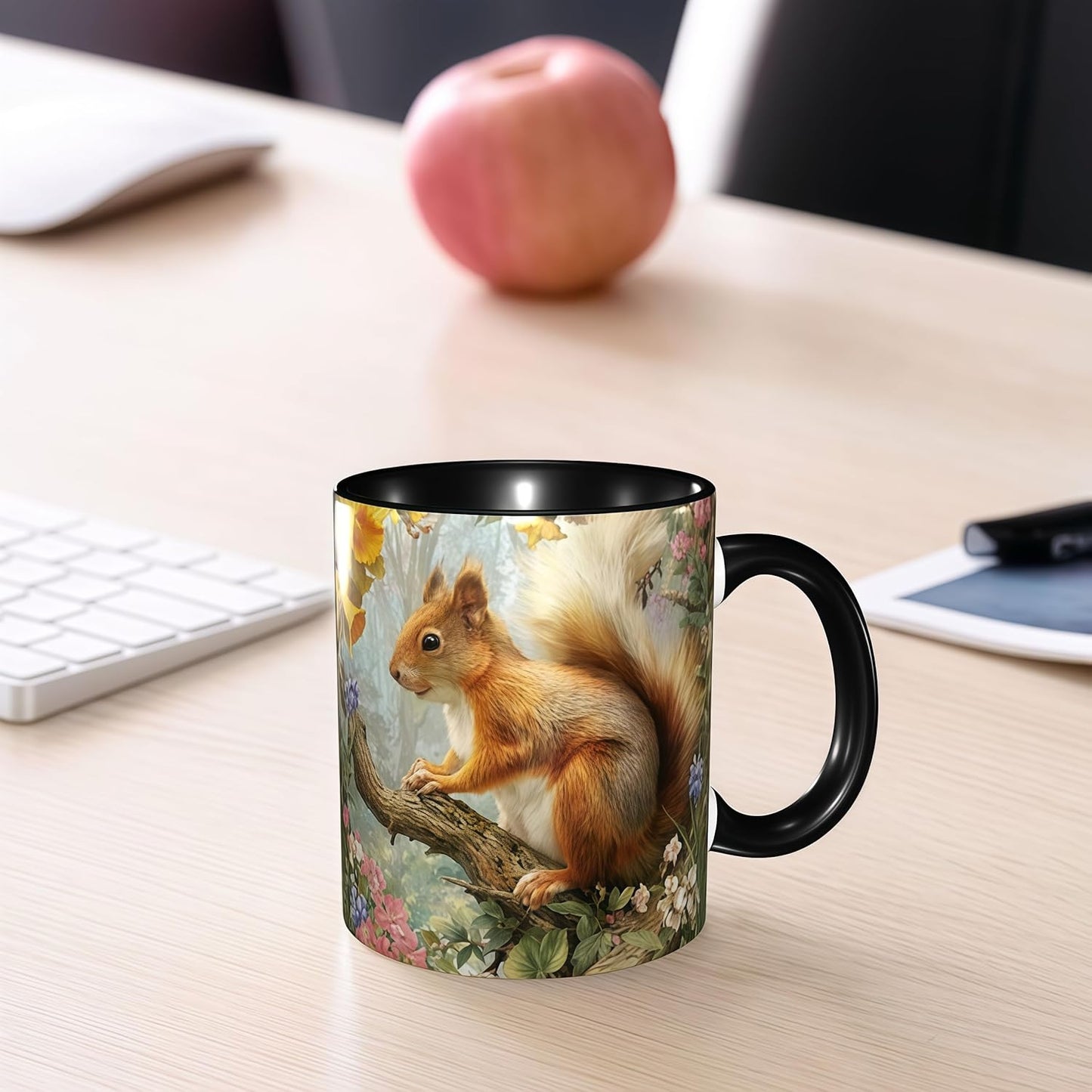 FyLybois Squirrel Coffee Mug Ceramic Coffee Cup with Handle Microwave Safe for Home or Office Gifts for Women and Men