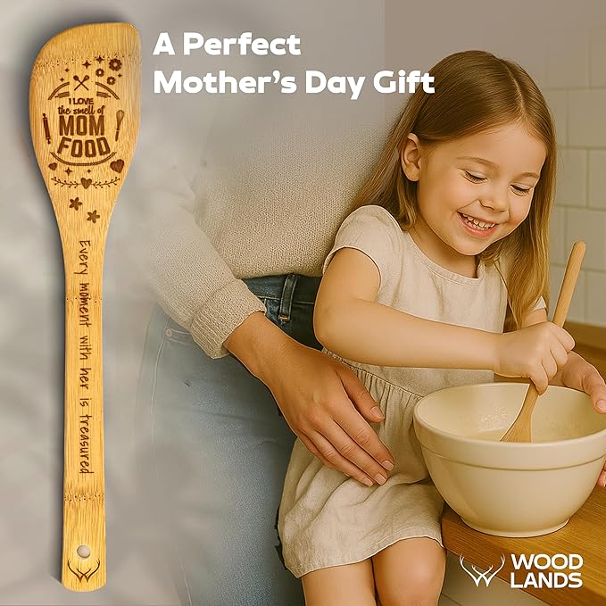 Cooking gifts for women, 6-Piece Bamboo cooking utensils with Spatulas & Spoons, Wooden Utensils, Heat-Resistant, Eco-Friendly Kitchen Utensils for Kitchen gifts for mom (Christmas Gifts for women)