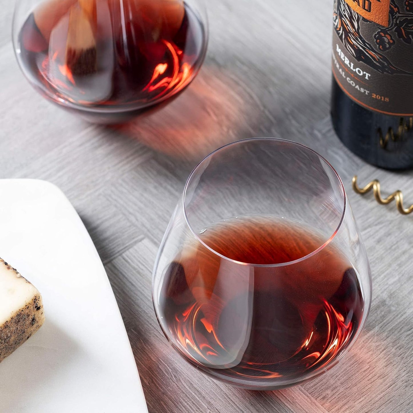 Godinger Wine Glasses, Stemless Red Wine Glasses, Wine Drinking Glasses, Stemless Wine Glass - 17oz, Set of 4 - Made in Europe