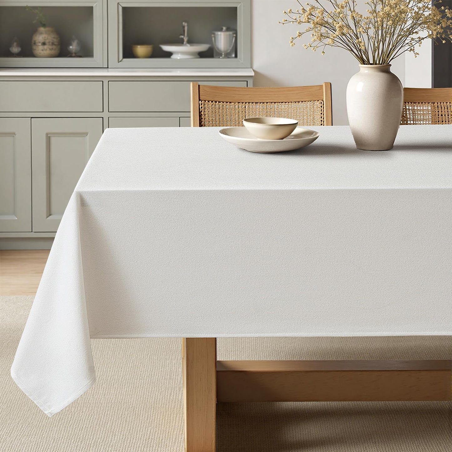MIULEE White Linen Tablecloth 60x84 Inch Rectangle Table Cloth Waterproof,Stain Resistant & Wrinkle Resistant for Dining Party Wedding