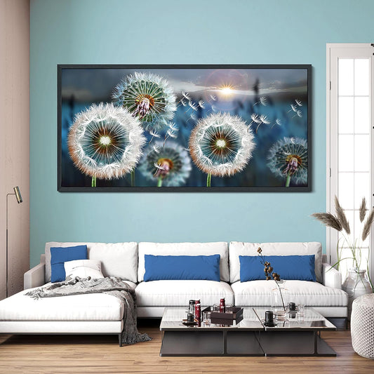 Framed wall Art Large Dandelion Canvas Art Wall Decor for Living Room Blue Landscape Prints Artwork Modern Framed Wall Picturesfor Bedroom Office Home Decorations Size 29x58