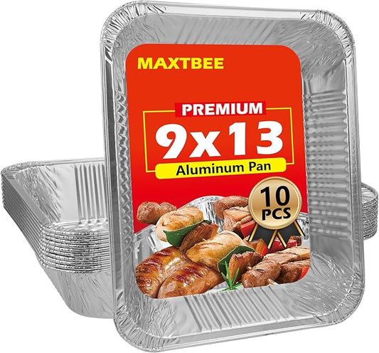 9x13 Aluminum Foil Pans, 10 Pack Disposable Trays Half Size Heavy Duty Tin Pans Deep Food Containers For Cooking, Meal Prep, Baking, Roasting, Chafing, Heating or Steam Table