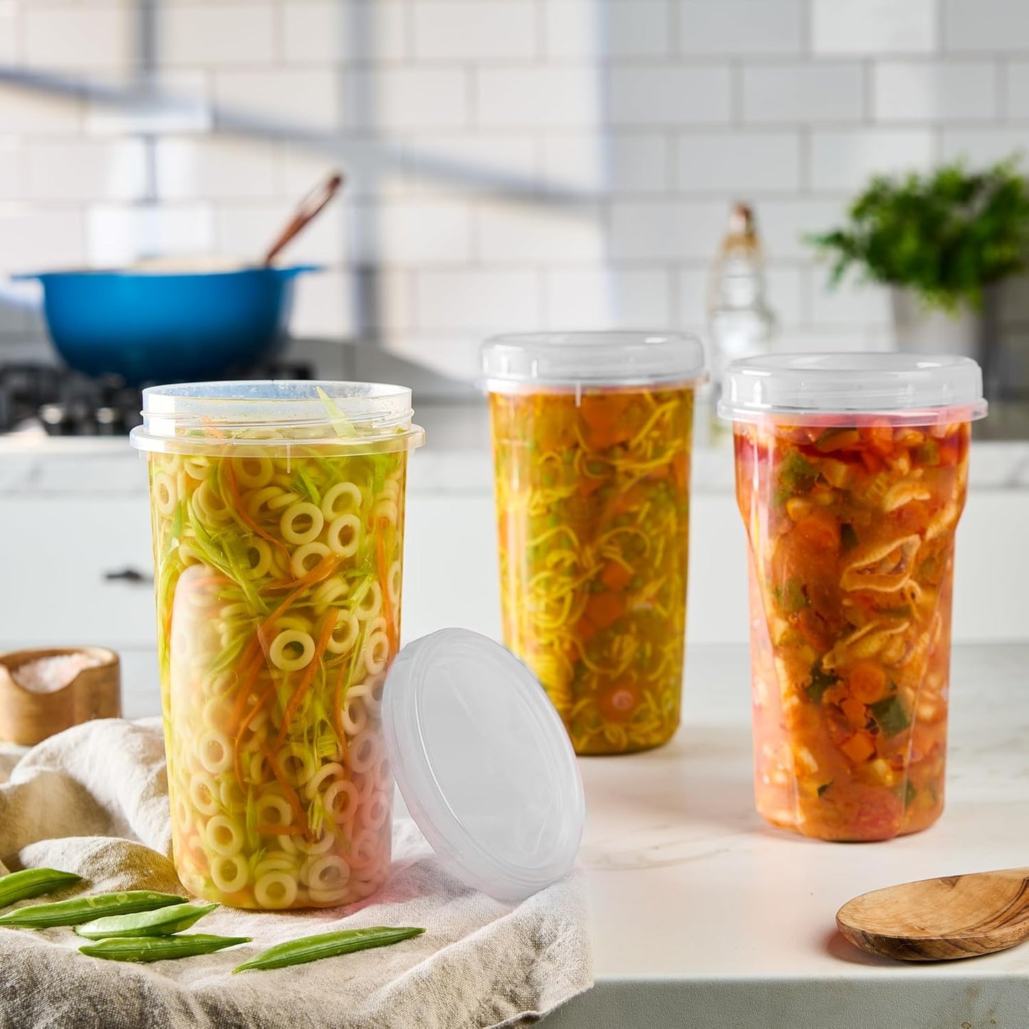 PLASTICPRO 12 Pack Twist Cap Food Storage Containers with Clear Screw on Lid- 48 oz Reusable Meal Prep Containers - Large Freezer Containers Microwave Safe Clear Plastic Food Storage