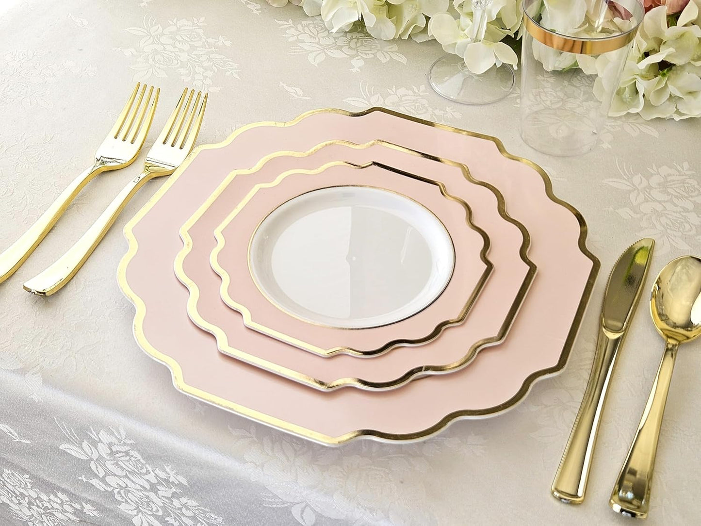 " OCCASIONS " 80 Plates Pack,(40 Guests) Heavyweight Premium Wedding Party Disposable Plastic Plates Set -40 x 10.5'' Dinner + 40 x 8'' Salad/Dessert(Imperial in Blush & Gold)