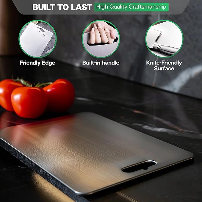 Stainless Steel Cutting Boards for Kitchen - 304 Stainless Steel Food Grade, Double-Sided Non Toxic Cutting Board, Metal Chopping Boards for Meat, Fruit, Vegetables, Easy to Clean, M 13.4“ * 9”