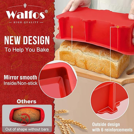 Walfos Silicone Bread Loaf Pan, 9 x 5 inch Non-Stick Silicone Loaf Pans For Baking Set of 2, Perfect For Bread, Cake, Meatloaf, Dishwasher Safe