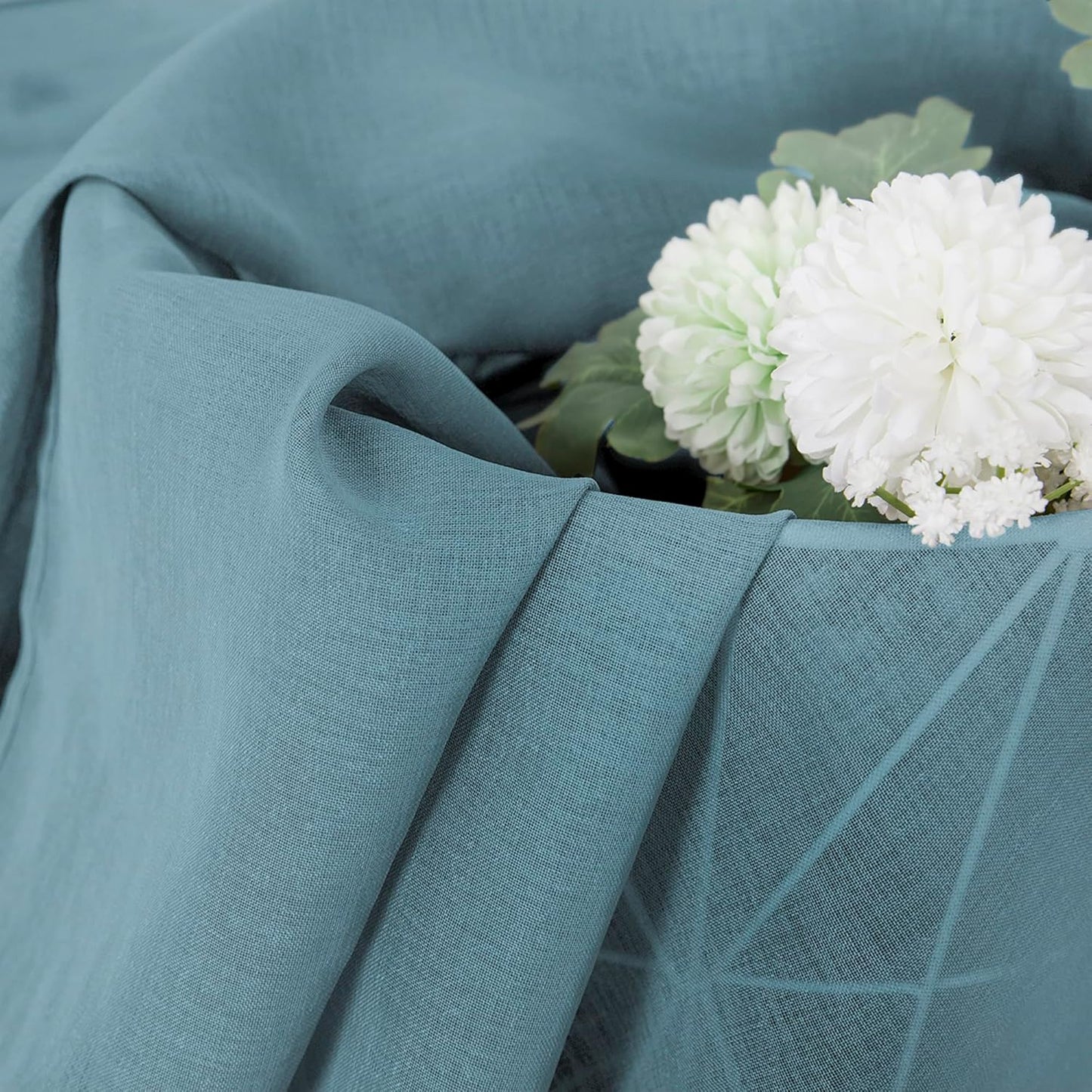 Tollpiz Short Sheer Curtain Linen Textured Living Room Curtains Sheer Light Filtering Rod Pocket Voile Curtain for Bedroom, 42 x 54 inches Long, Dusty Blue, Set of 2 Panels