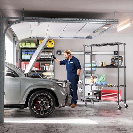 IZEUK Heavy Duty Garage Shelving, 4 Tier Wide Metal Storage Shelf Rack, Adjustable Utility Organizer for Basement, Warehouse, Garage, Black, 23.6" D x 53.1" W x 73.6" H