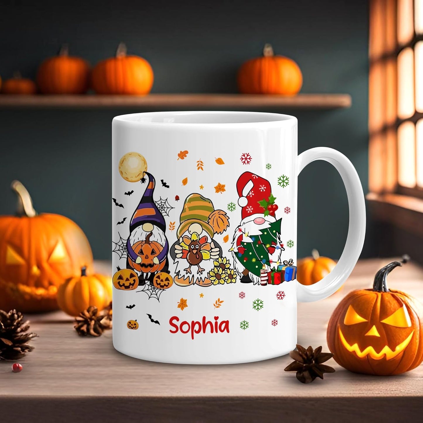 Hyturtle Personalized Gnome Mug Gifts - Gnome Gift - Custom Name Coffee Cup Ceramic Mug 11oz 15oz- Fall Thanksgiving Decor Gift - Halloween Christmas Gifts