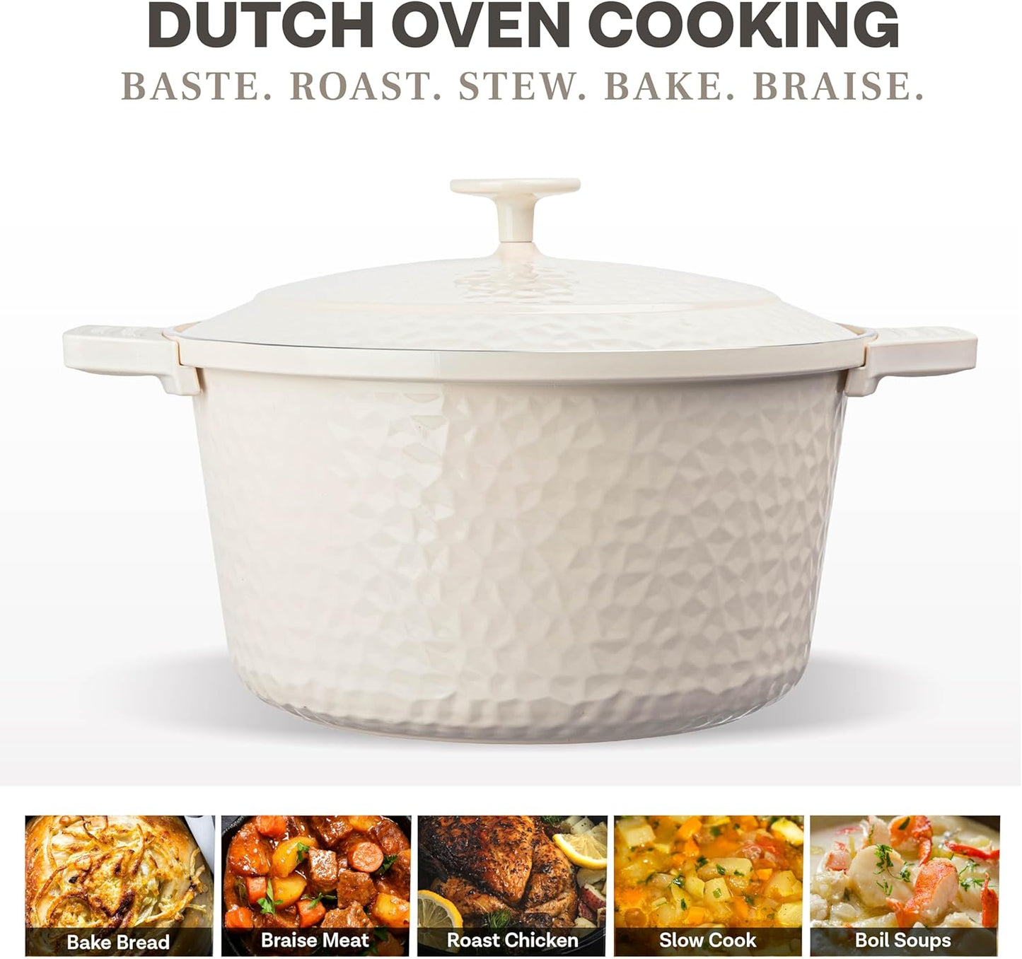 Gotham Steel Hammered 5 Qt Lightweight Dutch Oven Pot with Lid & Holders, Ceramic Non Toxic, Oven Safe & Even Heat Retaining Dutch Oven for Bread Baking Sourdough, Soup, 70% Lighter than Cast Iron