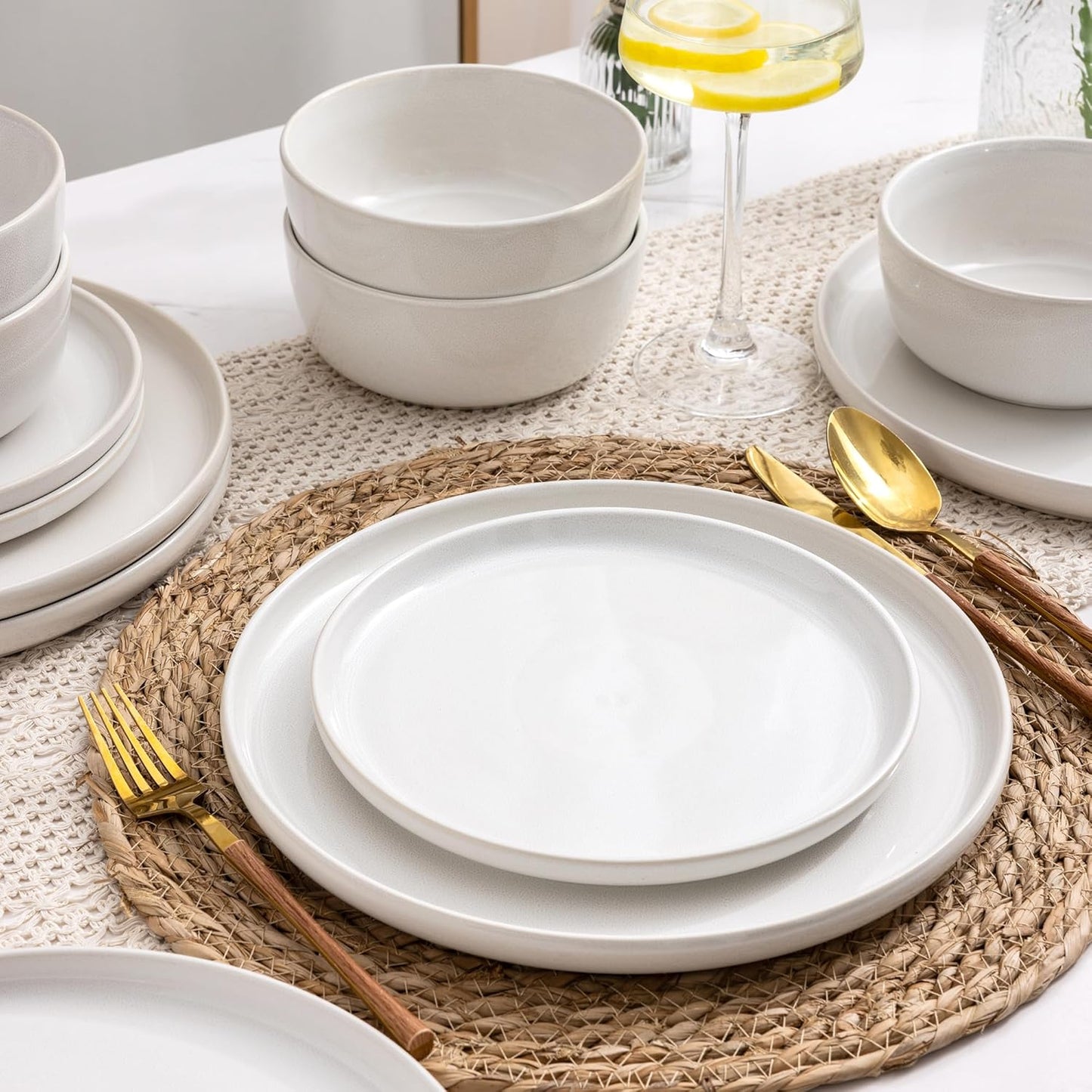 AmorArc Stoneware Dinnerware Sets,Round Reactive Glaze Plates and Bowls Sets,Highly Scratch Resistant | Dishwasher & Microwave Safe Dishes Set,Service for 6 (18pc)