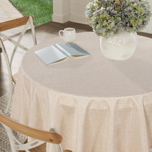 Fitable Faux Linen Round Tablecloths 60 Inches - 6 Pack Neutral Table Clothes Faux Burlap Table Covers for Kitchen, Dining Room, Party, Farmhouse, Outdoor (Great for 20"-48" Round Tables, Beige)