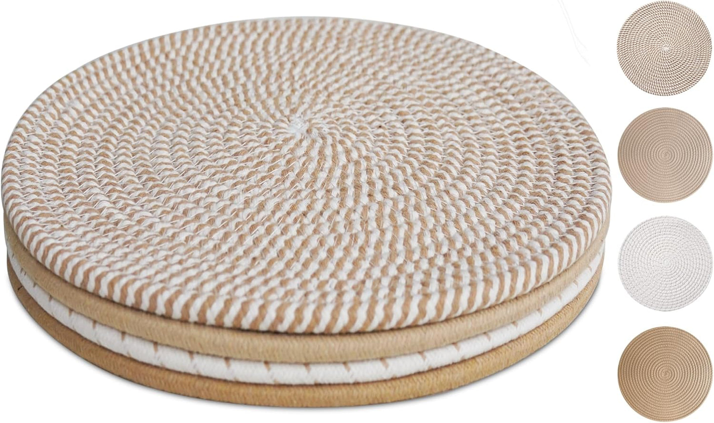 10 Inch Trivets for Hot Dishes, Large Trivets for Hot Pots and Pans, Thicken Heat Resistant Round Place Mats Woven Table Mats, Boho Placemats for Kitchen Dining Table, 4 Pcs