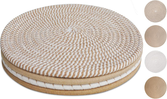 10 Inch Trivets for Hot Dishes, Large Trivets for Hot Pots and Pans, Thicken Heat Resistant Round Place Mats Woven Table Mats, Boho Placemats for Kitchen Dining Table, 4 Pcs