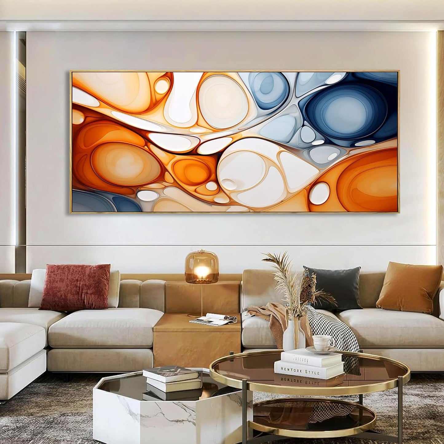 KLAKLA Orange Wall Art 86x39 Inches - Abstract Huge Canvas Picture Wall Decor Living Room Oversized Artwork for Walls Bedroom Office Decoration Modern Frame Wall Art