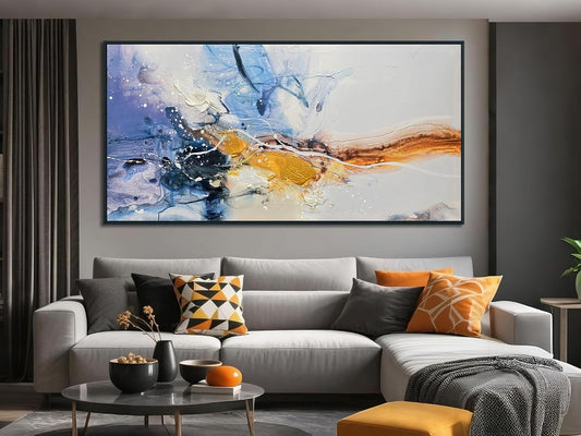 Ardemy Extra Large Abstract Wall Art Canvas for Living Room Modern Framed Wall Decor Textured White Beige Purple Painting Picture Bedroom Artwork Home Office Kitchen Dining Room, Black Wood 58"x29"