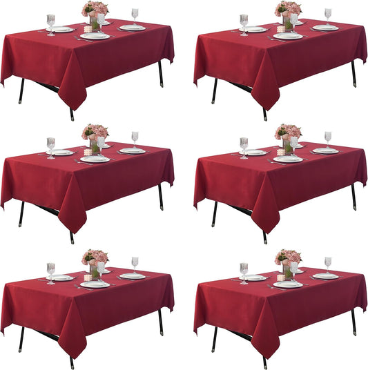 6-Pack 60x60 inch Burgundy Table Cloths, Solid Stain and Wrinkle Resistant Tablecloth, Premium Plain Weave Polyester Fabric Rectangle Table Linen Covers for Hotel, Banquet
