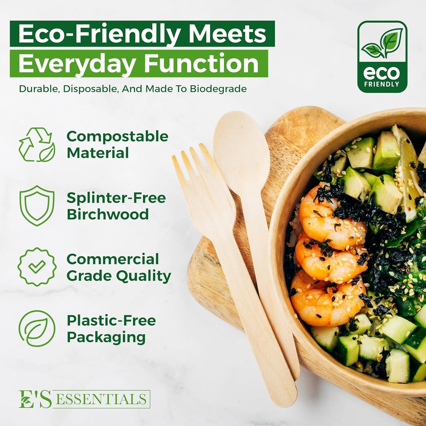 700-Piece Wooden Cutlery Set – [300 Forks, 200 Spoons, 200 Knives] – Bulk Disposable Utensils | Compostable Birchwood | Eco-Friendly, Biodegradable & Durable for Events & Everyday Use – E’s Essentials