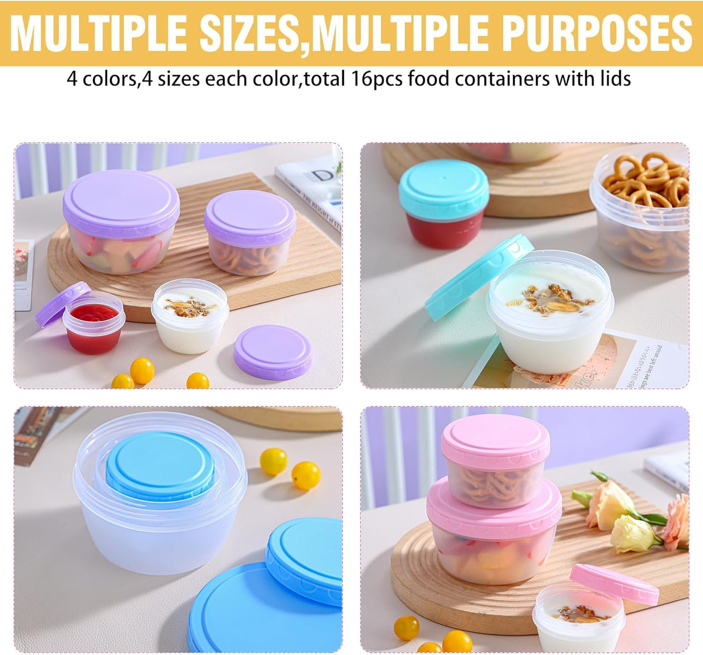 16PCS Food Storage Containers with Lids, Meal Prep Reusable Kids Lunch Containers, Dishwasher Safe & BPA Free Plastic Snack Salad Dressing Containers to go With Leak-Proof Screw-On Top for Lunch