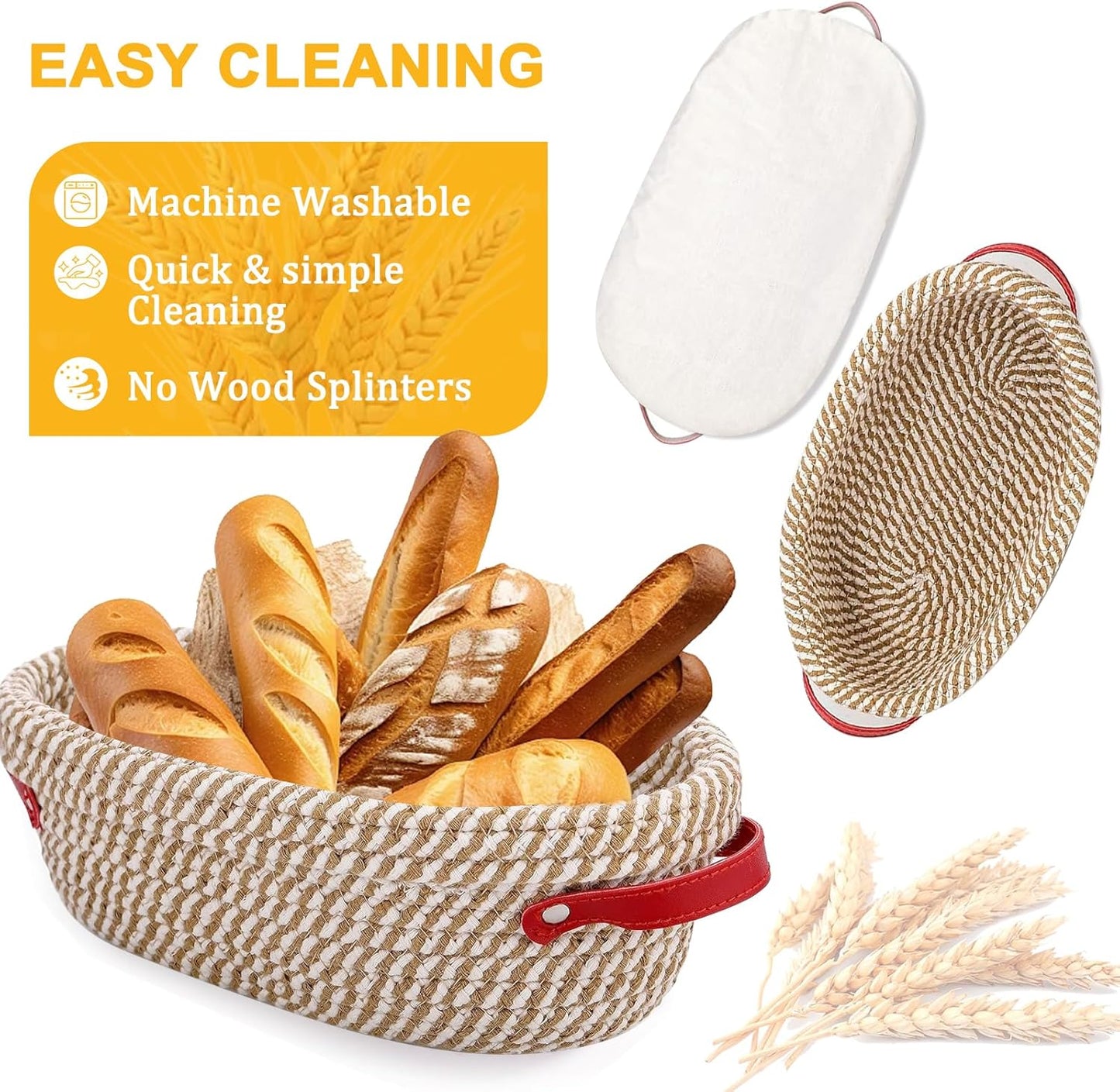 10 Inch Oval Cotton Rope Banneton Bread Proofing Basket Banneton Basket Set of 4 Sourdough Bread Baking Supplies with Liner & Cover
