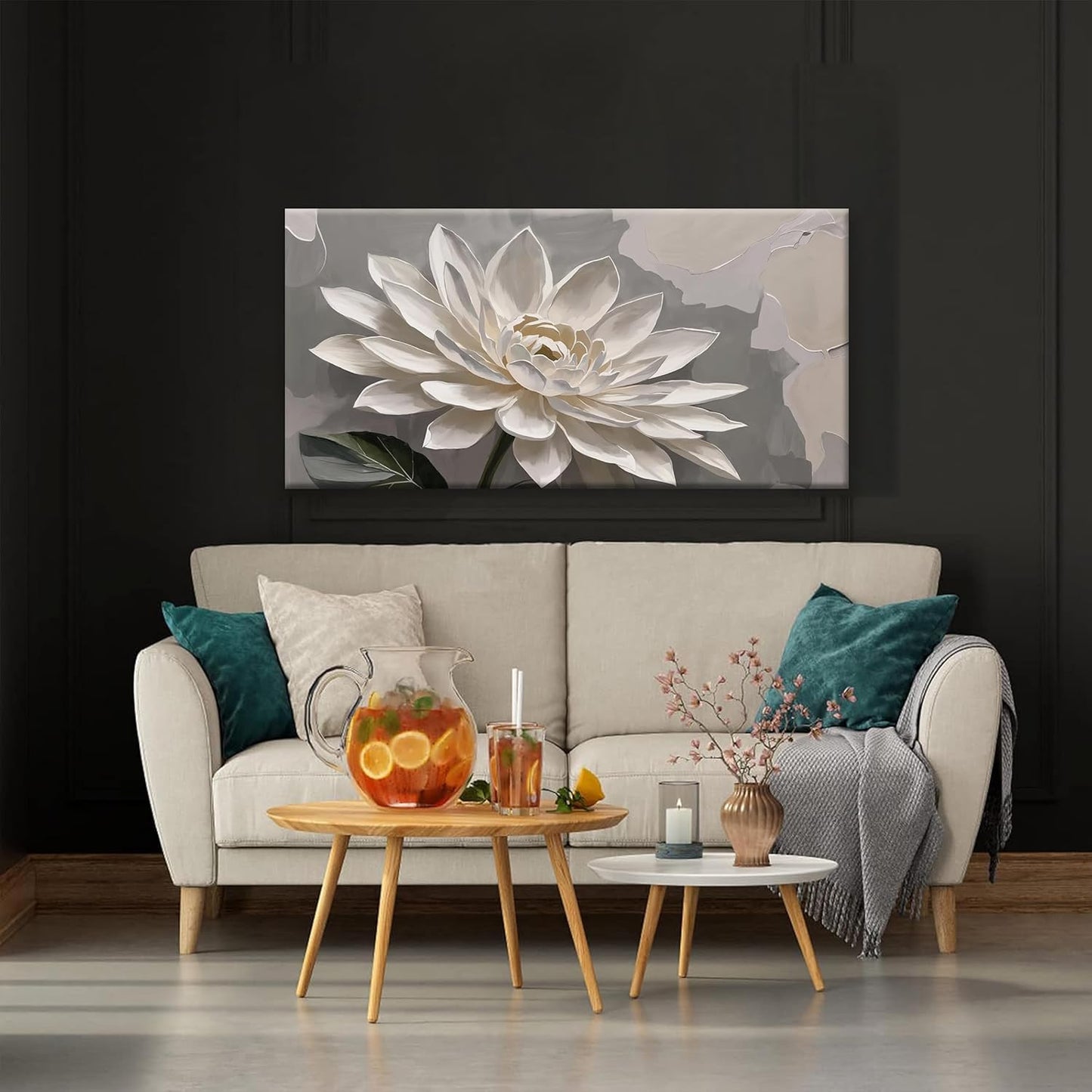 Canvas Art Wall Decor Floral Wall Art For Living Room Modern Canvas Wall Decor Prints Pictures White Flower Wall Art Picture For Bedroom Hotel Home Artwork 24x48 Inch