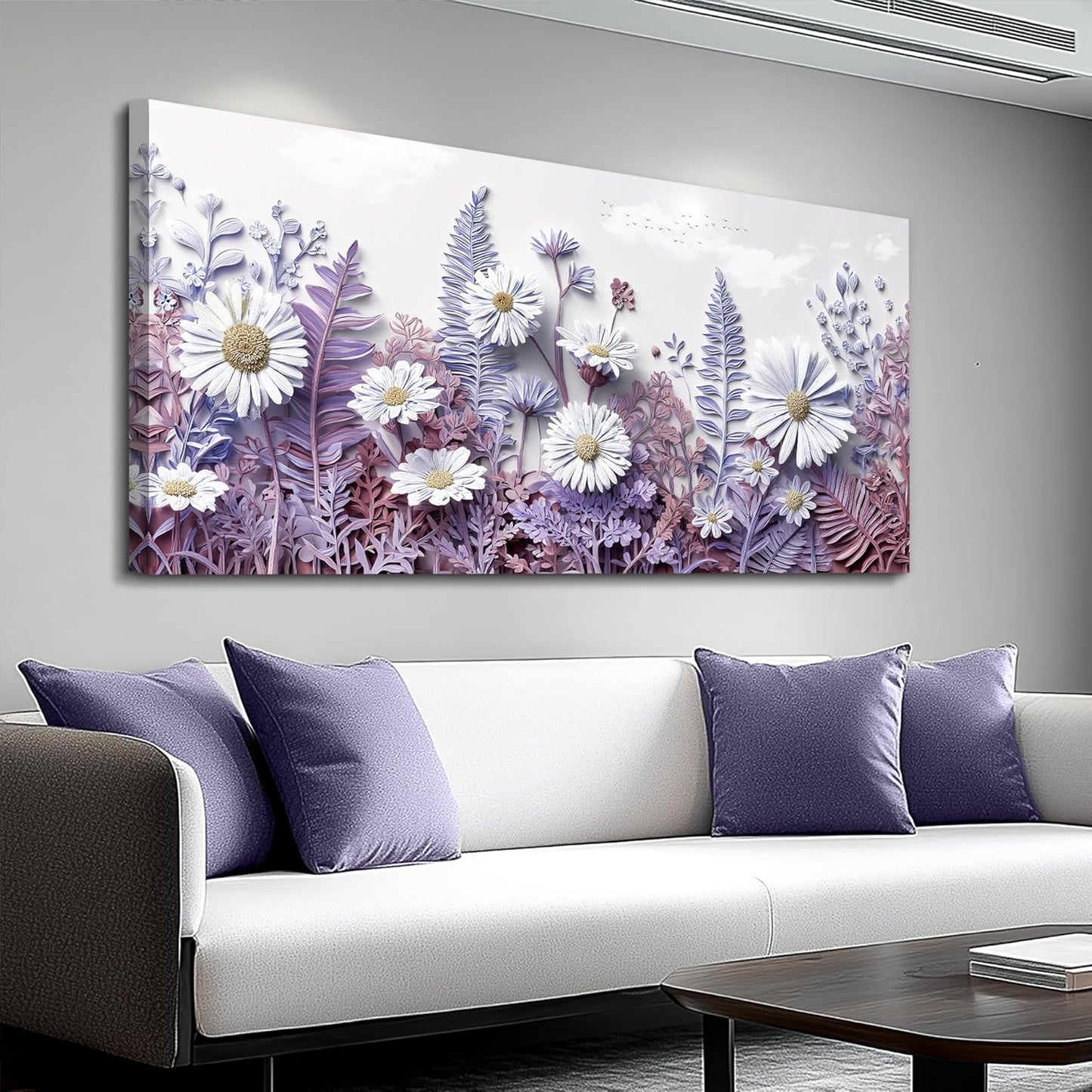 QIYILEXWART Canvas Wall Art For Living Room Large Wall Decor For Office Bedroom Decorations Daisy Fern Landscape Pictures Farmhouse Painting Artwork Room Wall Mural Aesthetic Home Decor 30x60 In