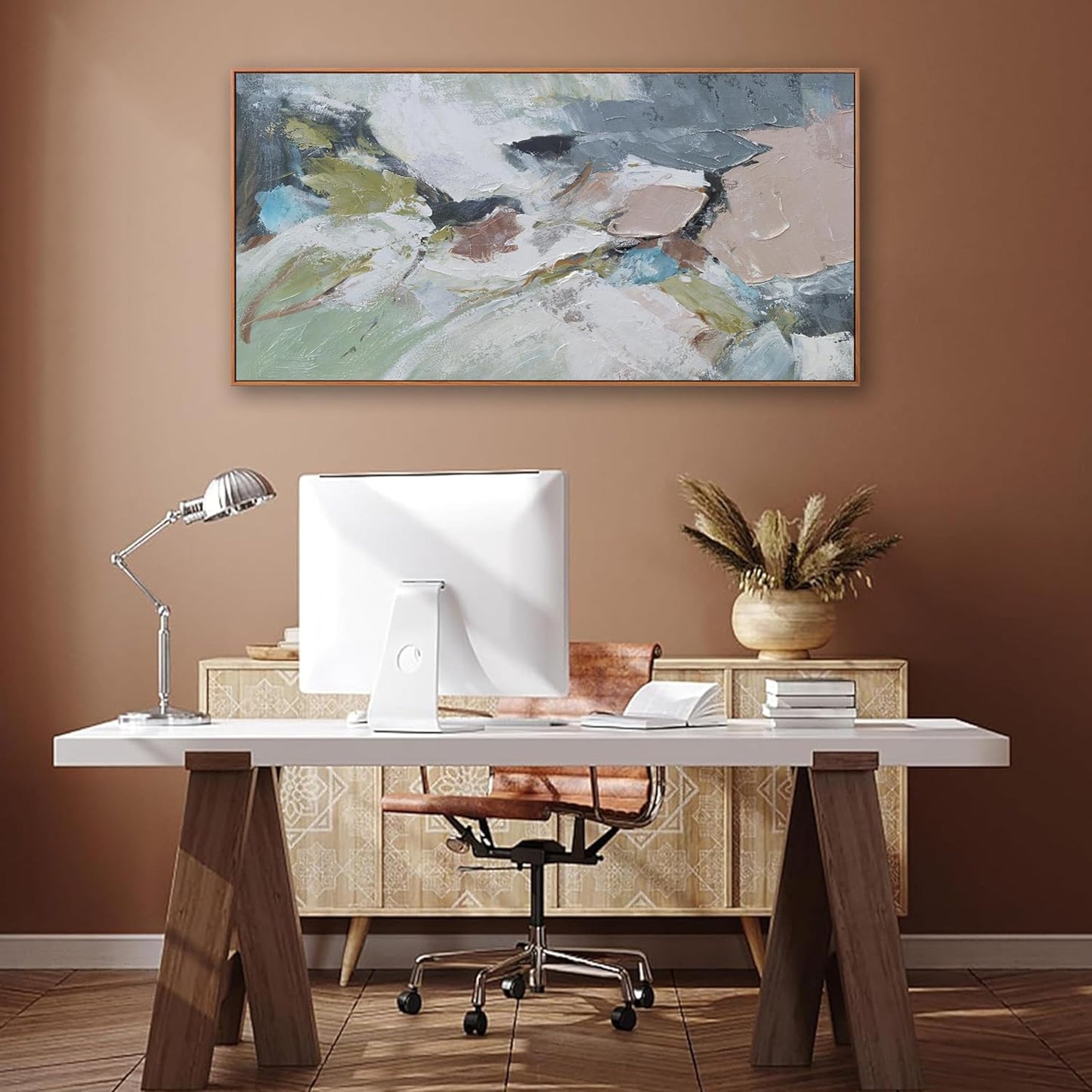 Abstract Wall Art Canvas Pink Green Abstract Wall Decor Paintings 20"x 40" Framed Colorful Modern Artwork for Living Room Bedroom Kitchen