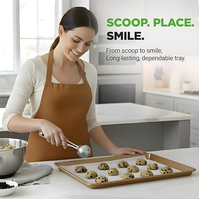 NutriChef 2-Piece Nonstick Stackable Cookie Sheet Set – Non-Toxic Carbon Steel Baking Pans – Heavy Duty, Warp-Resistant, Easy to Clean, Oven & Dishwasher Safe Bakeware