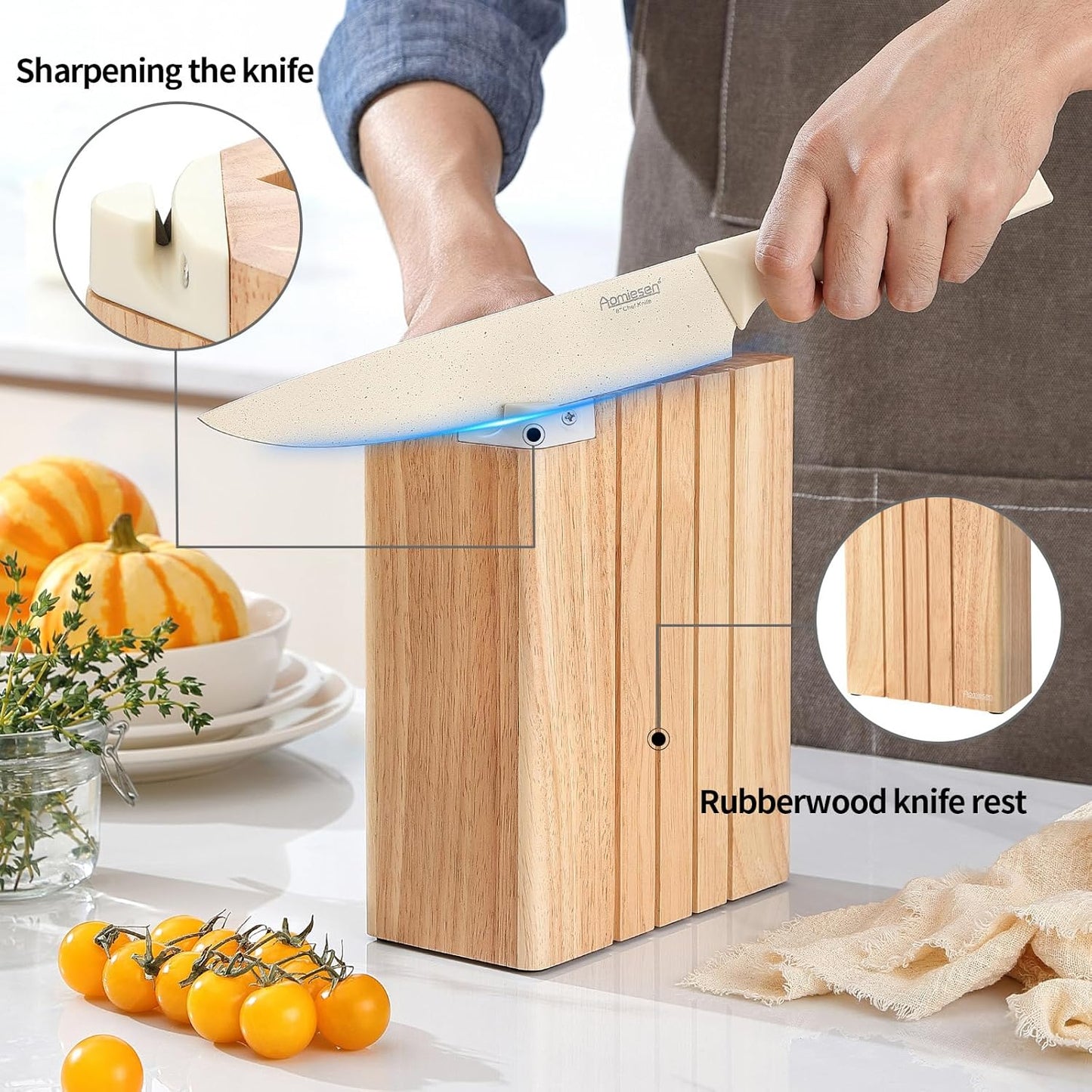 Premium Quality 8-Piece Knife Set with Block, Lightweight and Strong, ﻿ Ergonomic Handles for Home,Dishwasher Safe ﻿