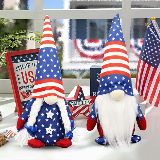 4th of July Decorations - Memorial Day Decorations - Patriotic Plush Gnomes for Home - Fourth of July for Office Desk Decor, Indoor - Red White Blue Gnome Figurines Decor for Independence Labor Day