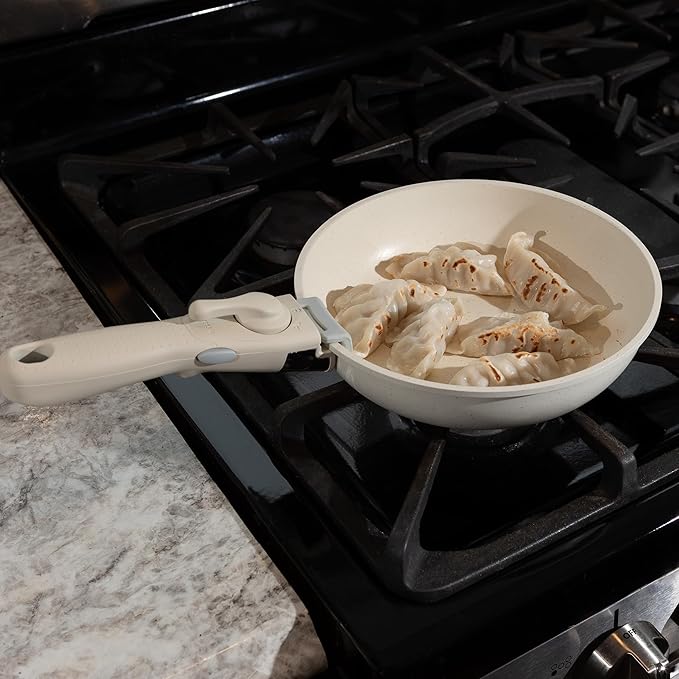 8-Piece Pots and Pans Set - Nonstick Cookware Set with Detachable Handle, Lids, Spatula, and Steam Pan - Kitchen Essentials by Home-Complete (Cream)