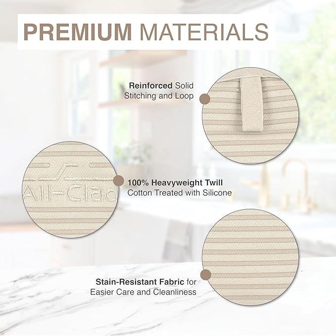 All-Clad Premium Pot Holder & Hot Pad: Heat Resistant to 500 Degrees - 100% Cotton, 10"x6.25" Hot Pad for Kitchen and Barbeque, (1-Pack), Almond