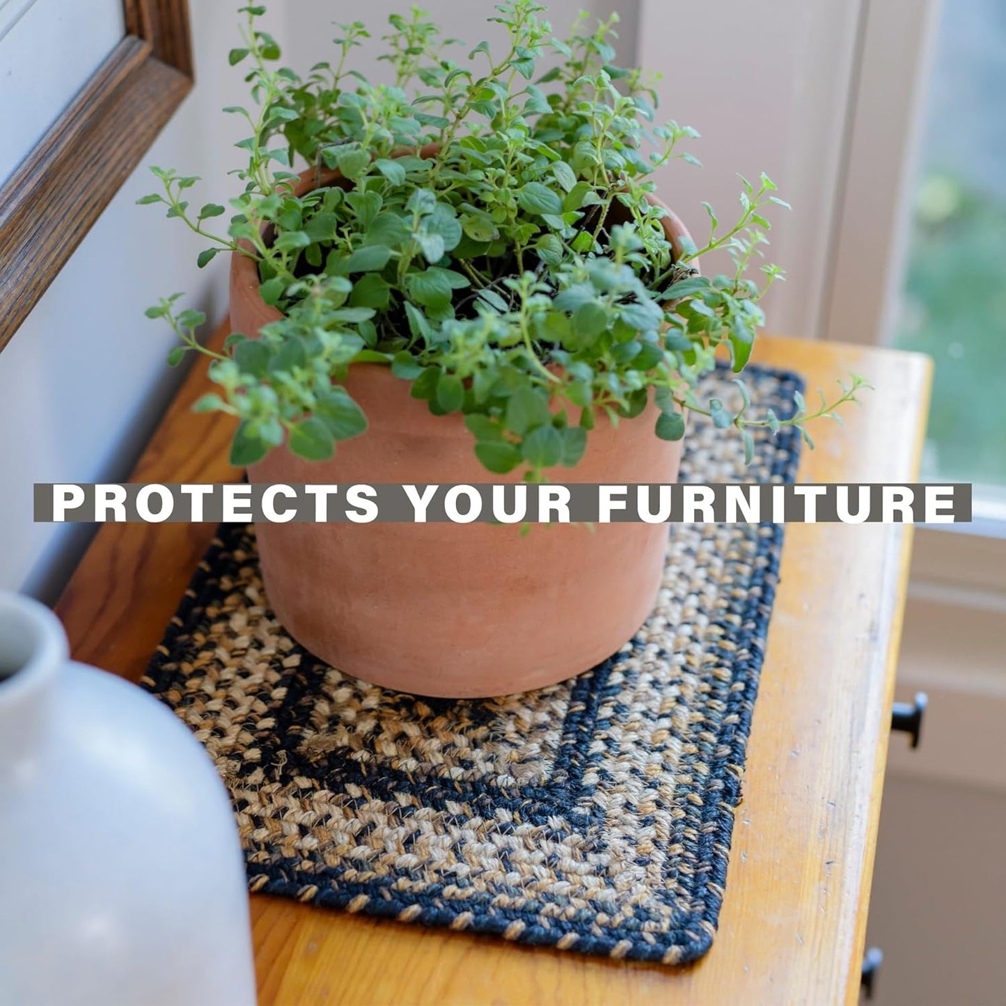 Homespice Kilimanjaro Jute Woven Placemats, Warm Primitive Decor, Set of 4, Black and Tan 13x19 Rectangle Table Mats - Vibrant Colors, Durable, Easy to Clean and Protects Furniture