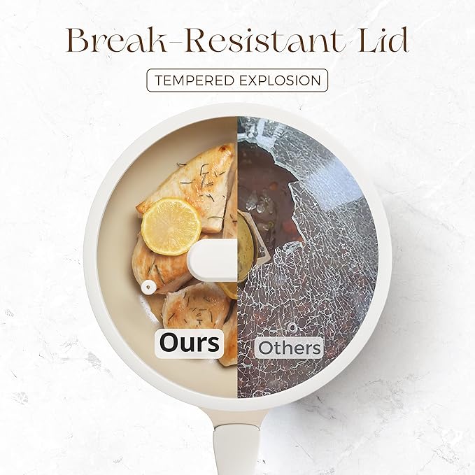 PRICUSIS Nonstick Ceramic Frying Pan with Lid, 8/10 Inch Skillet with Stay Cool Handle, Fully Coated, 100% Dishwasher Safe, Oven Safe, PTFE PFAS & PFOA Free (10 Inch, Coconut White