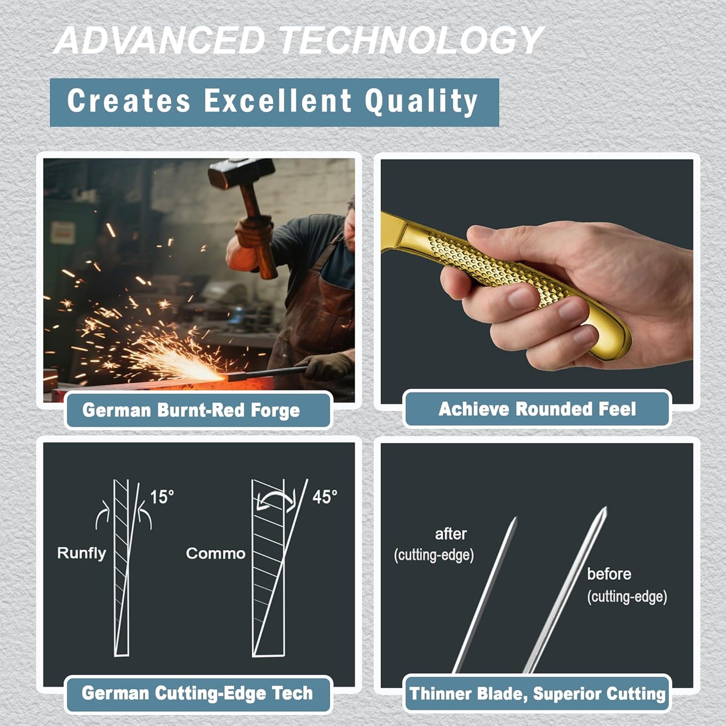 Runfly 20 Piece Hammered Gold Silverware Set, 18/10 Stainless Steel Flatware Set, Modern Kitchen Utensil Set Service for 4, Tableware Set, Cutlery Set Including Fork Spoon and Knife