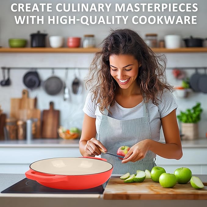 Premium Enameled Cast Iron Dutch Oven for Bread Baking | Non-Stick 2QT Oval Bread Oven with Lid | Perfect for Sourdough, Loaf, and Artisan Baking (Round Red, 5 QT)