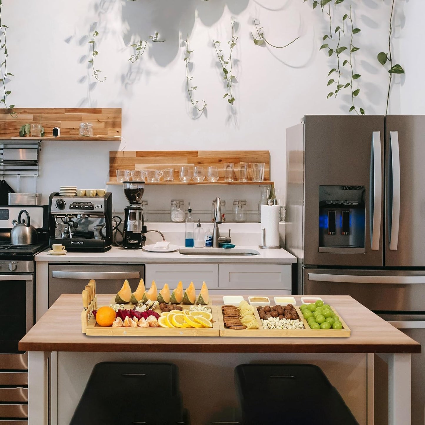 Charcuterie Board Cheese Tray Set with Stainless Steel Knives, Slates and Bowls. Gift for Housewarming, Wedding Couple, Bridal Shower (cb001)