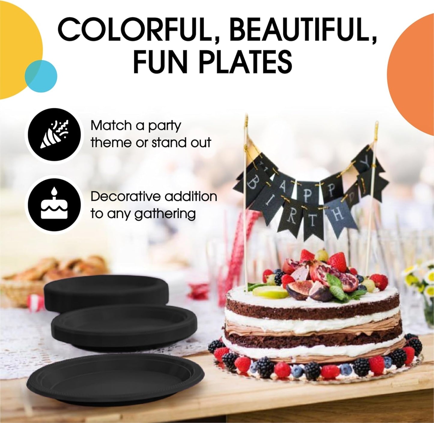 Exquisite Party Solids Black Plastic Plates For Party Supplies 7" Black Disposable Plates Heavy Duty 50 Pcs Plastic Dinnerware Sets Heavy Duty 350 GSM Disposable Dinnerware Set