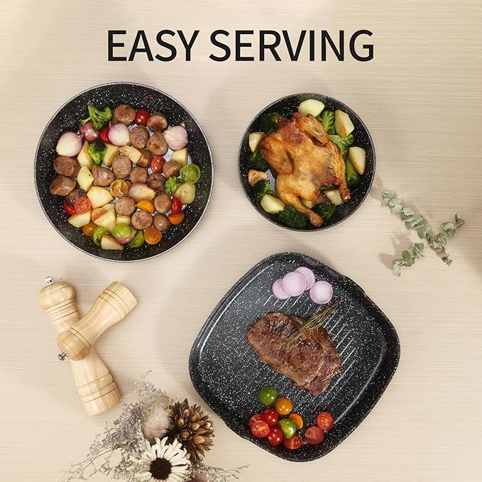 23pcs Ceramic Pots and Pans Set, Nonstick Detachable Handle Cookware, Induction Kitchen Cooking Set with Removable Handle,include Frying Pans & Saucepans Oven Safe (Black)