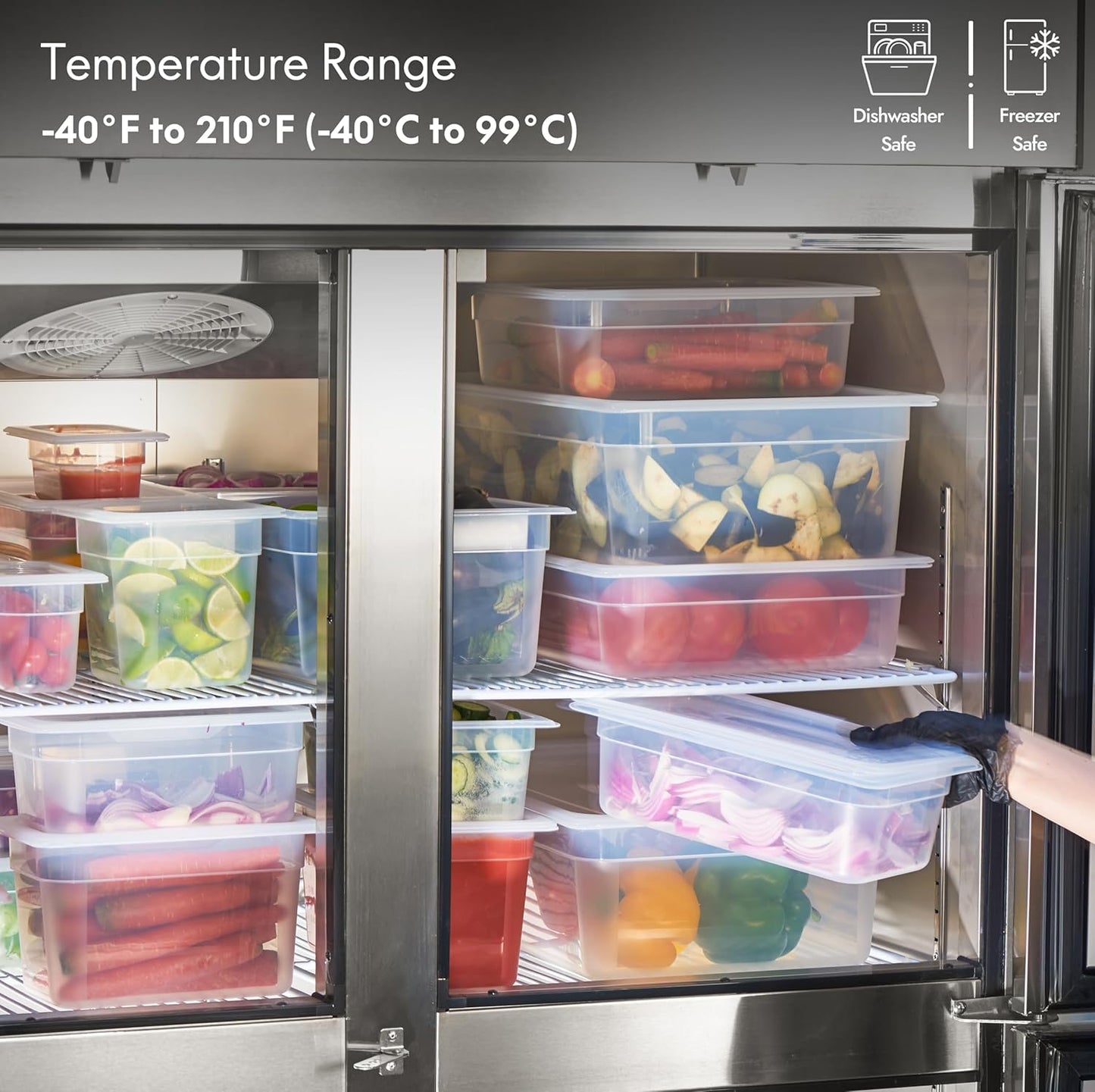 CURTA 4-Pack Full Size 4" Deep Food Pan with Handled Lid – NSF Listed Commercial-Grade Translucent Polypropylene, Stackable Freezer-safe Storage for Restaurants, Catering & Buffets